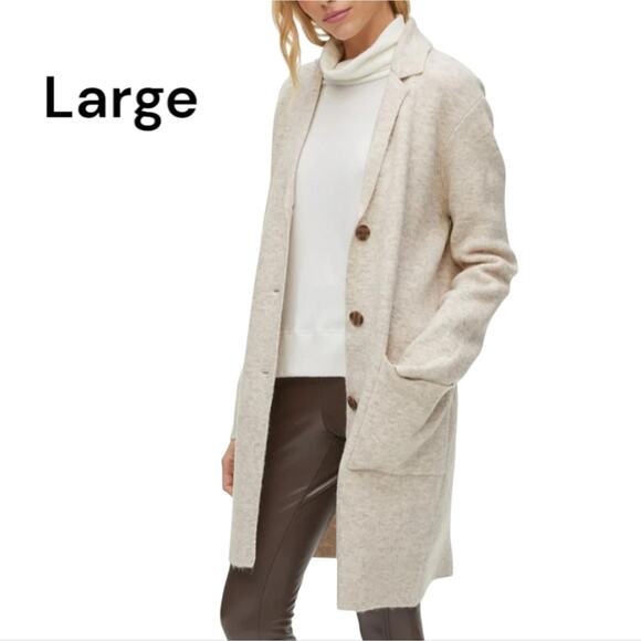 Large Michael Stars Oatmeal Knit Button Up Sweater Coat Shacket With Pockets - Picture 1 of 6